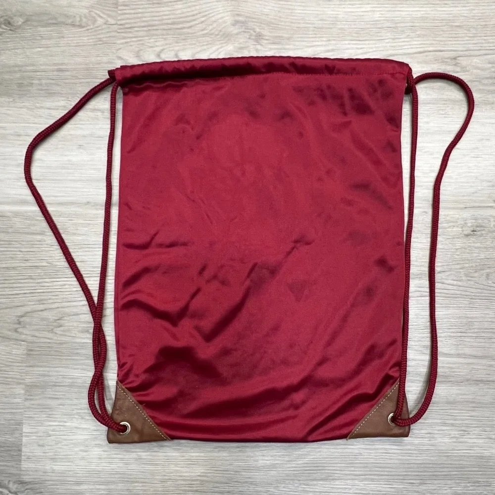 Shoeless Joe Baseball‎ Drawstring Backpack Maroon Gold Leather Accents